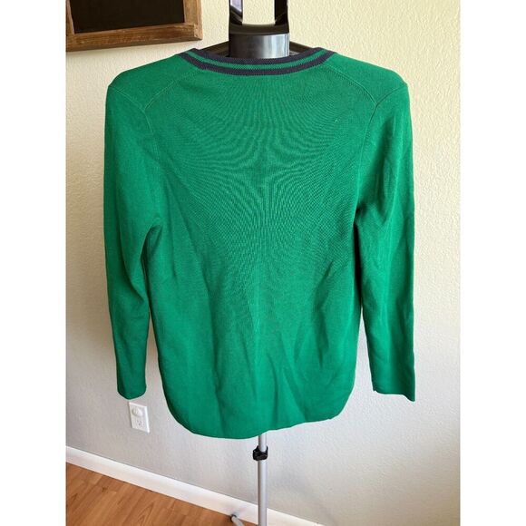 NWOT Talbots Kelly Green and Navy Nautical Stripe Button Up Sweater Cardigan M - Picture 2 of 4